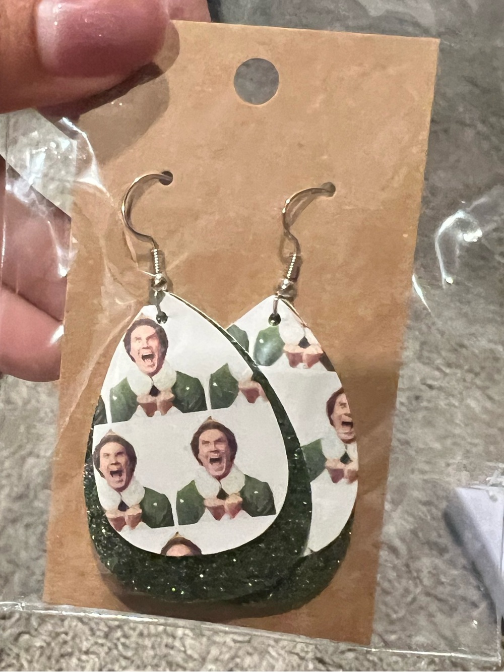 Novelty Green Glitter Teardrop Earrings ELF